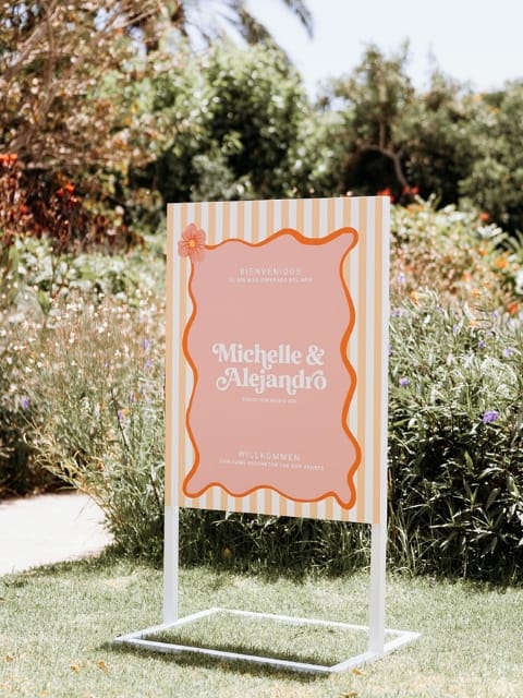 Cartel de bienvenida en la boda de Michelle y Alejandro